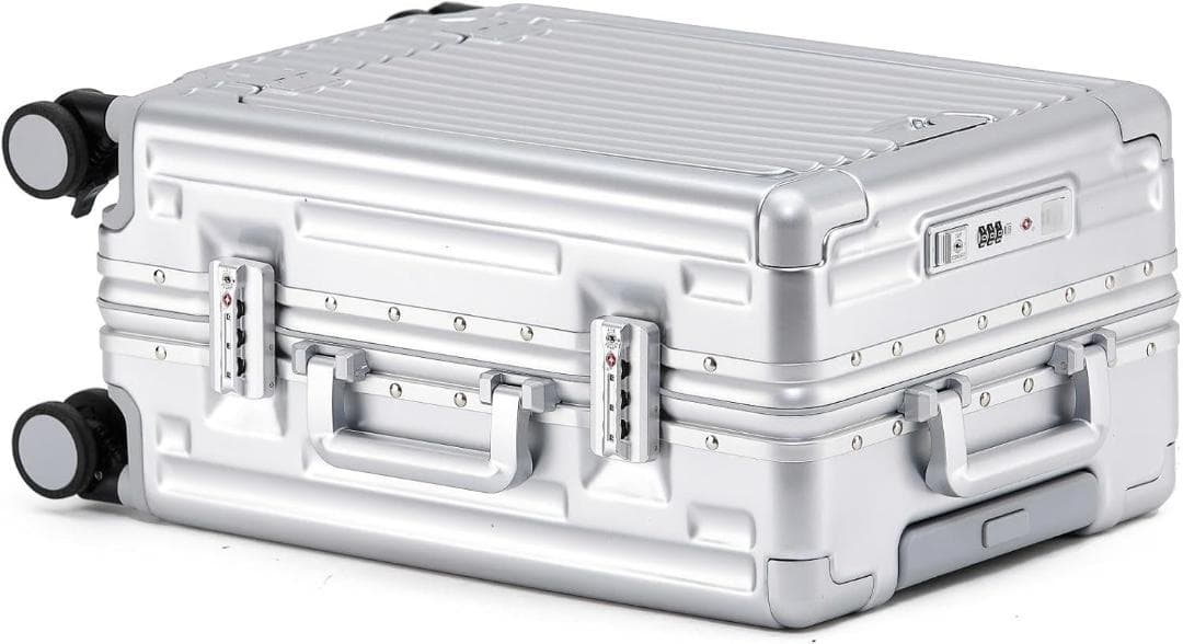 高機能‼️ スーツケース ストッパー付　シルバー フロントオープン　Mサイズ