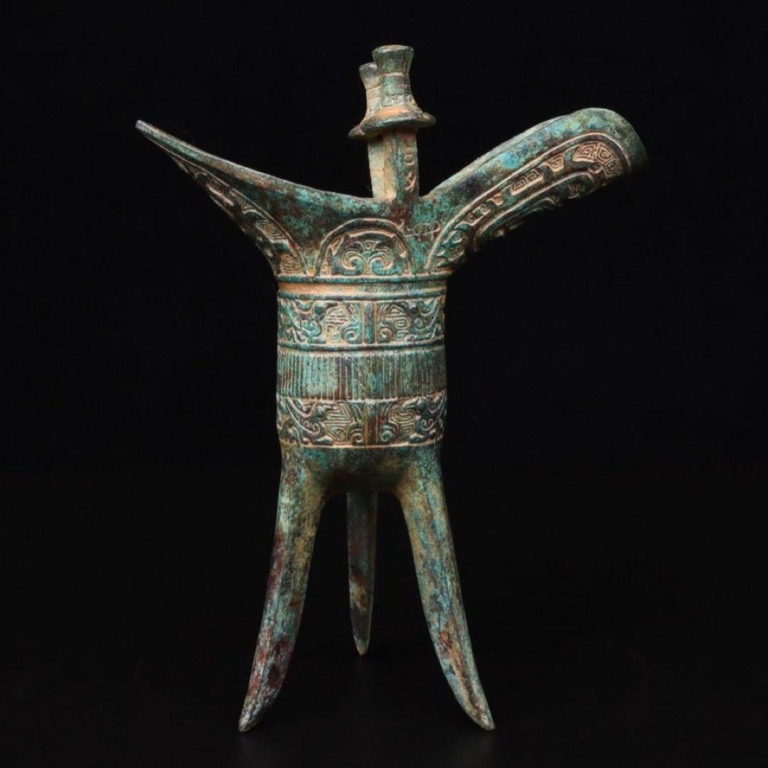 中国古美術品·古青銅器・青銅の美・鳳鳥紋爵杯・文房置物·風水開運・金運・財運UP
