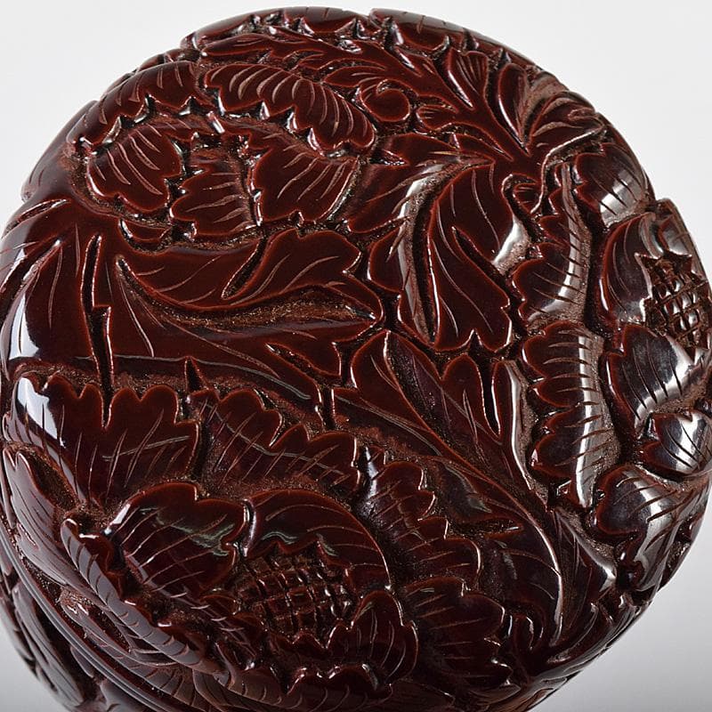 無形文化財　三野原晃一作　村上堆朱　牡丹文　棗　香合　共箱　2点　M　R8069