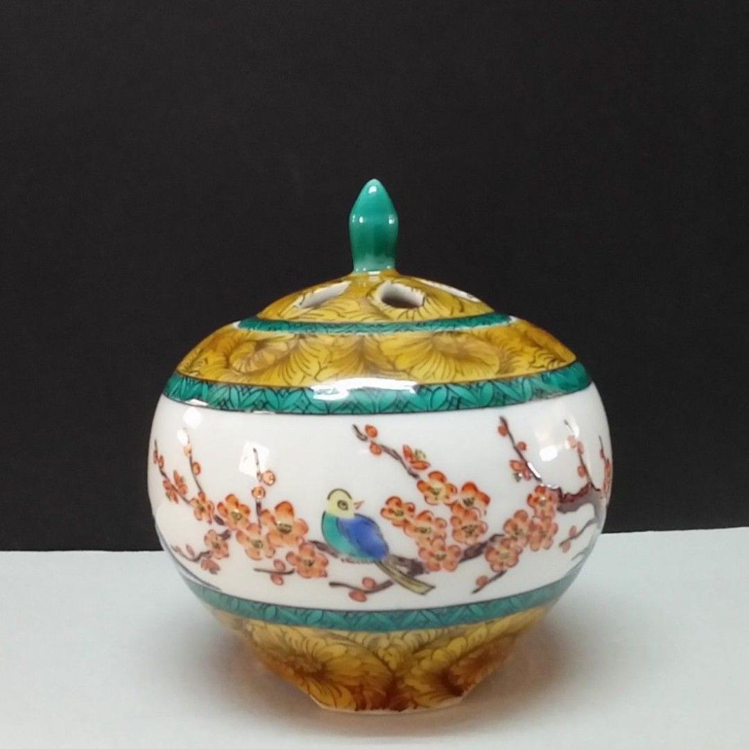 九谷焼 香炉 古九谷風花鳥 田中柚伎作 未使用