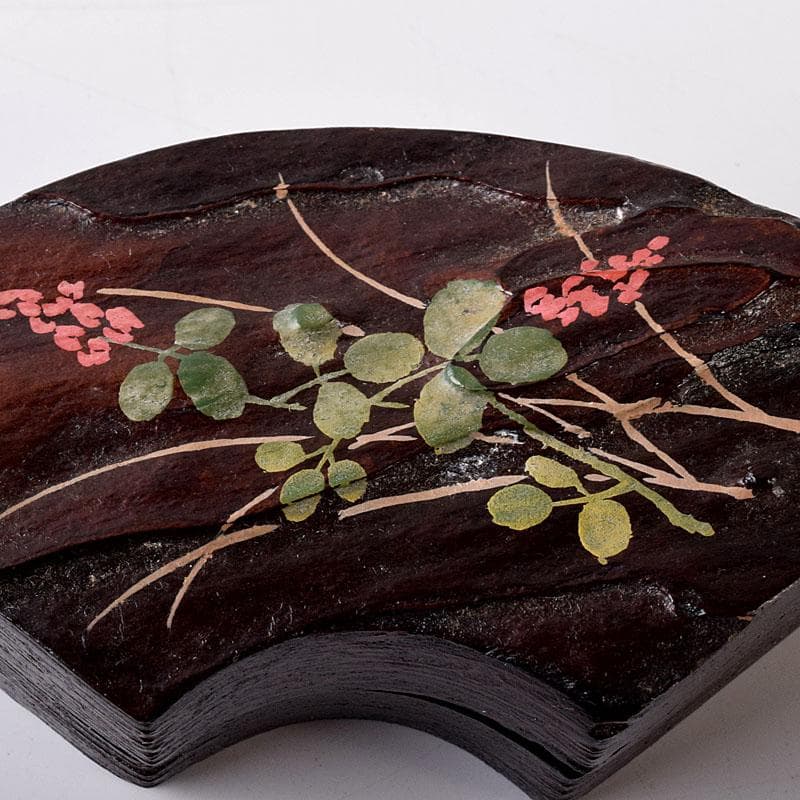 茶道具　塗師　高橋峯房作　秋草蒔絵　扇面型　香合　共箱　V　7778