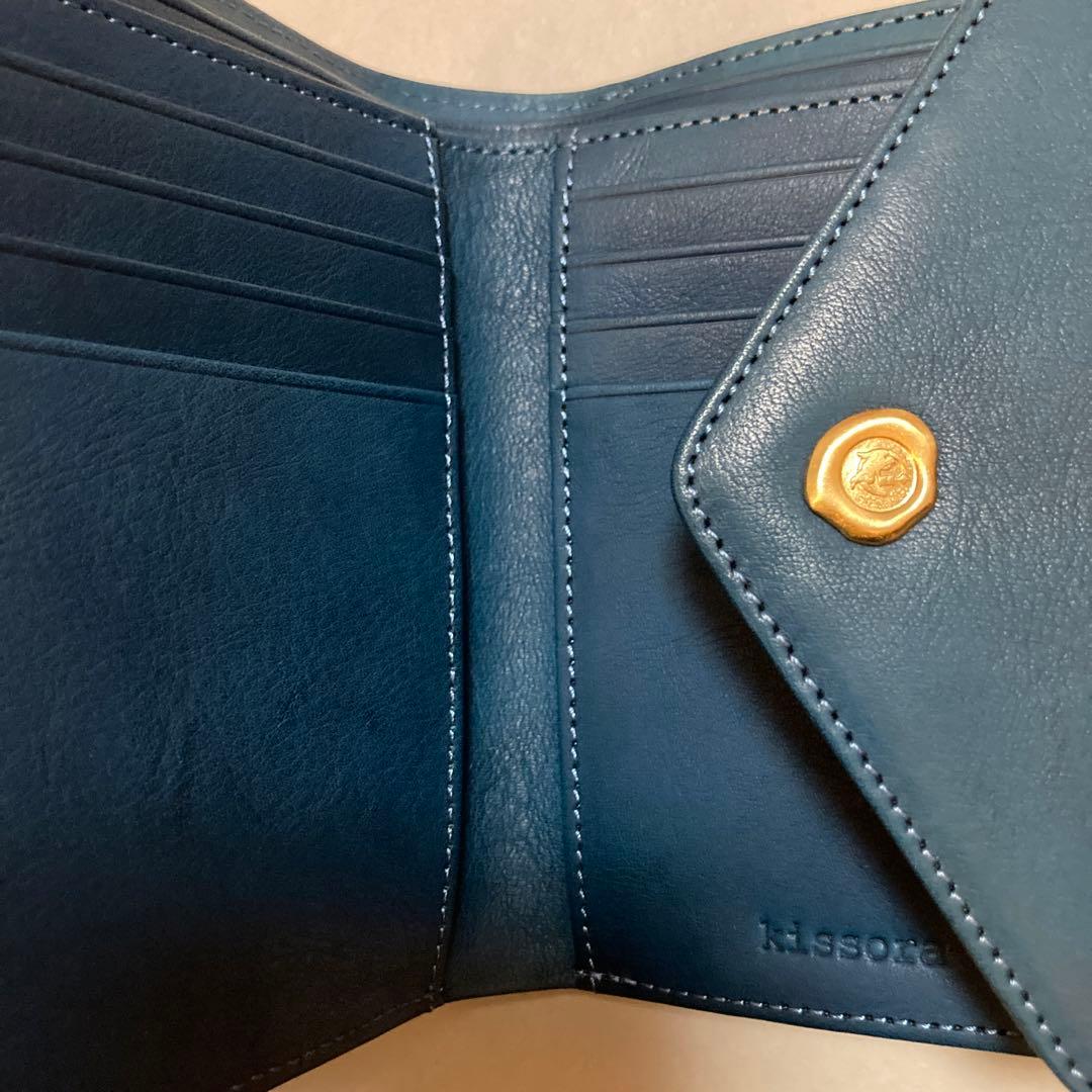ネイビー レザー 折り財布 Kissora