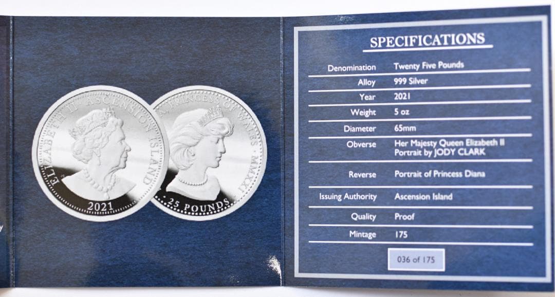 2021 アセンション島5オンス銀貨ダイアナ妃PCGS PR70DCAM FDI