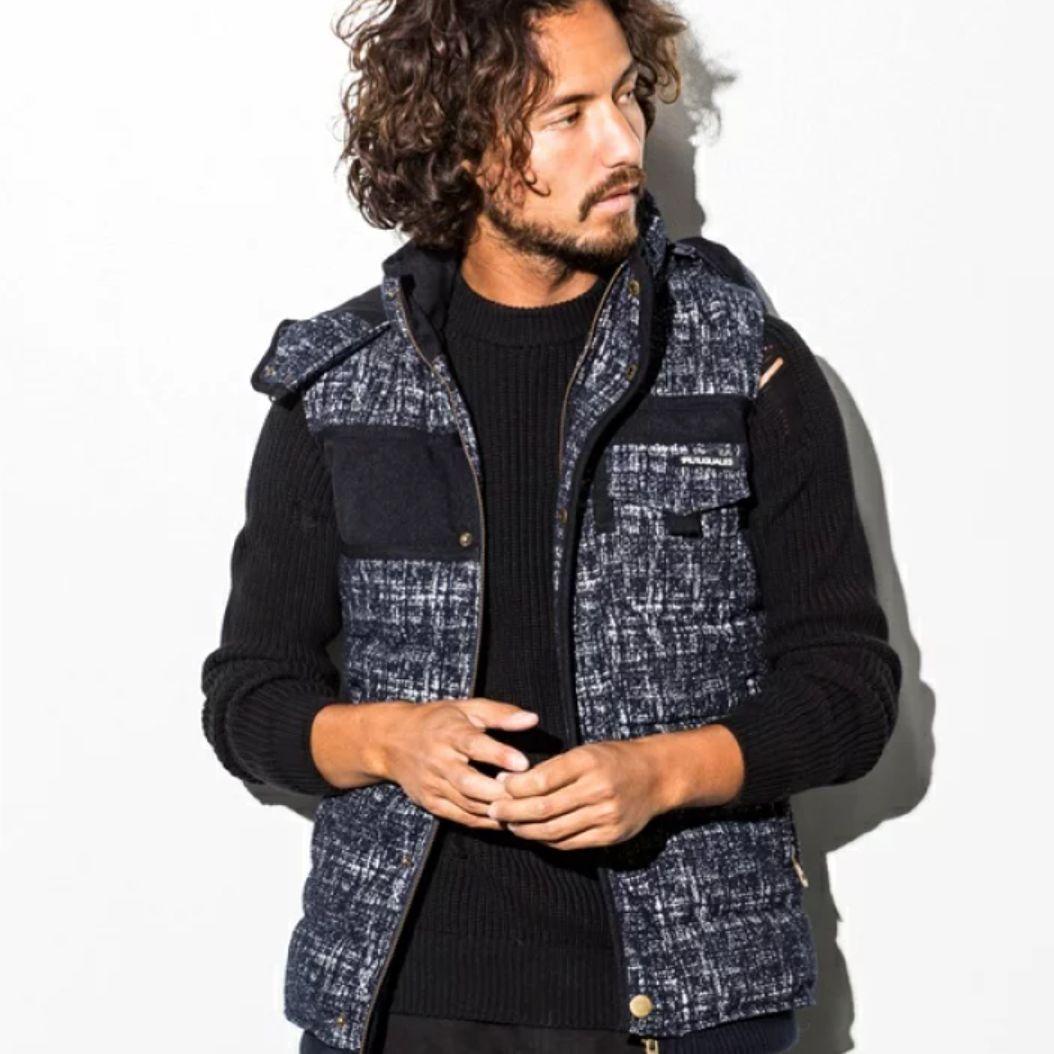 1PIU1UGUALE3 RELAX　ストレッチツイード　ダウンベスト　青系