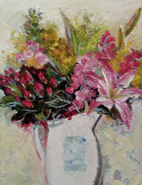 油絵 菅家令子 絵 絵画 インテリア 額付(白) uF6-112302 花