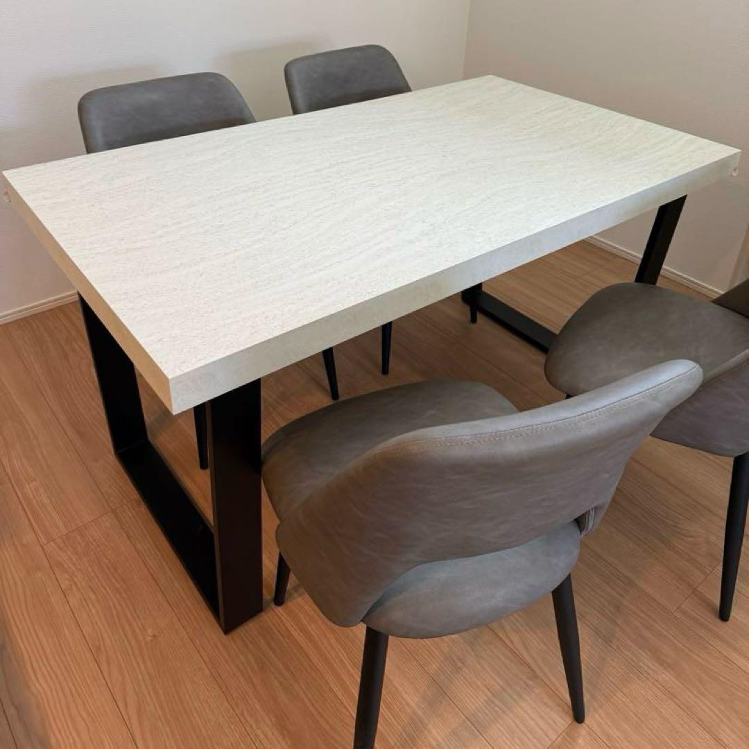 【引取り限定】大理石調 4人掛け ダイニングテーブルセット