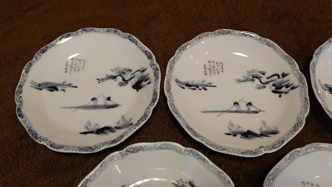 古伊万里　伊万里　染付　輪華皿　６寸皿　５客