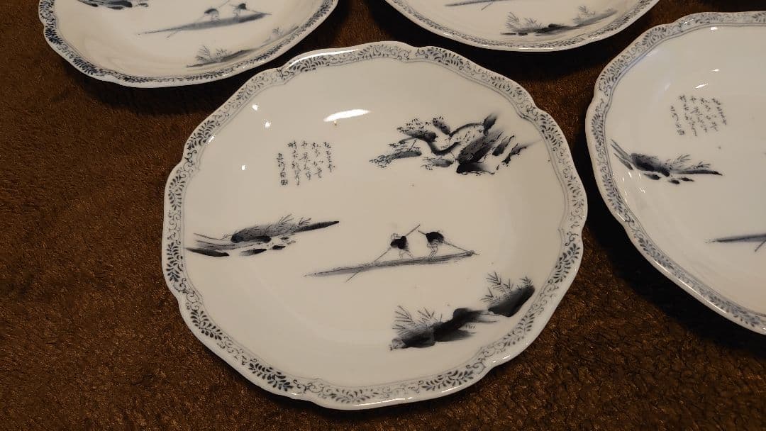 古伊万里　伊万里　染付　輪華皿　６寸皿　５客