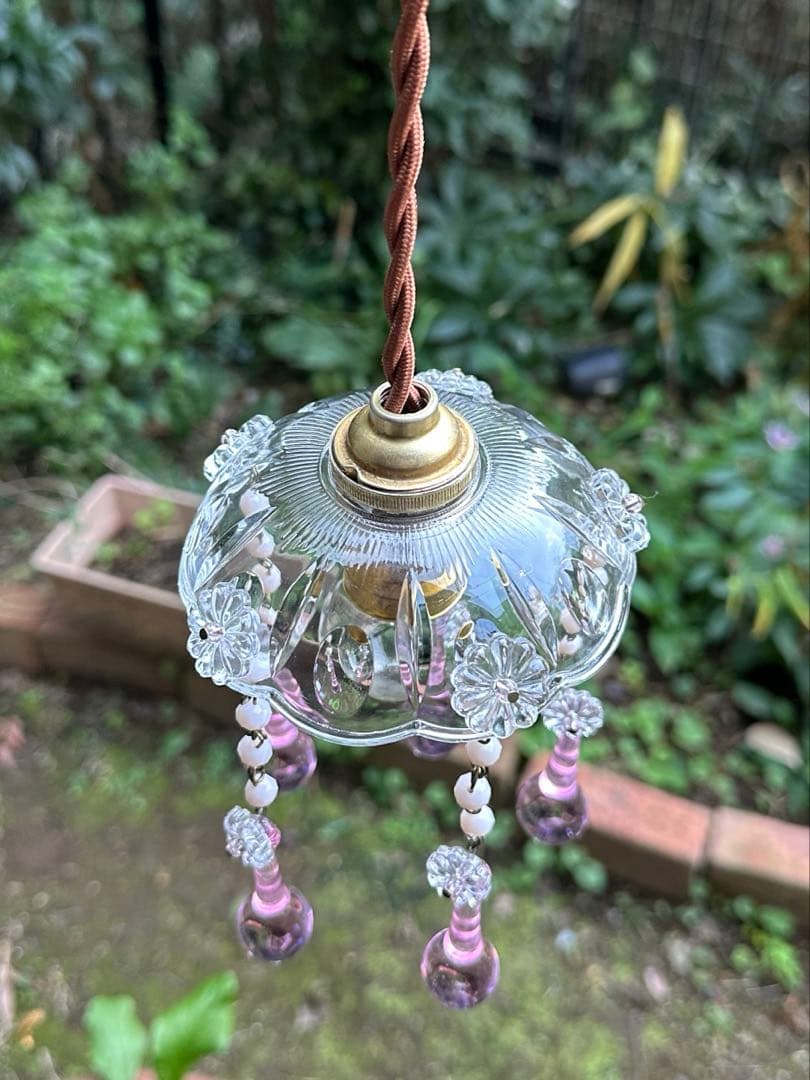 20's フランス アンティーク ピンクムラーノガラスの可愛いミニシャンデリア＊