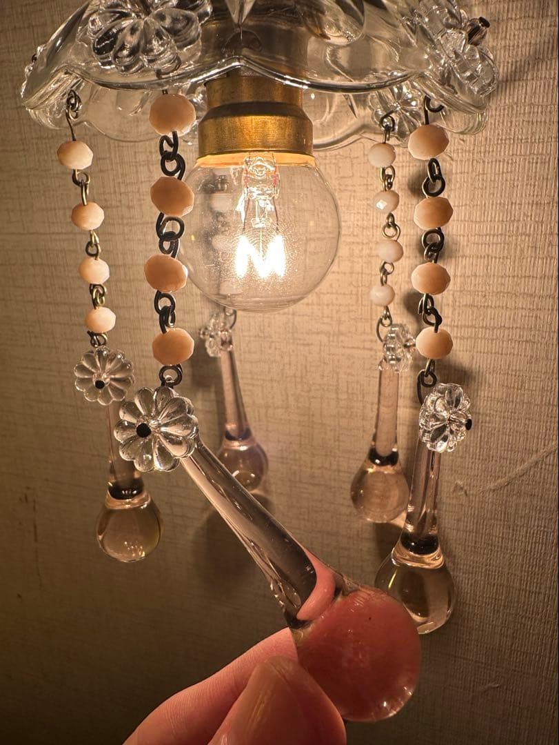 20's フランス アンティーク ピンクムラーノガラスの可愛いミニシャンデリア＊