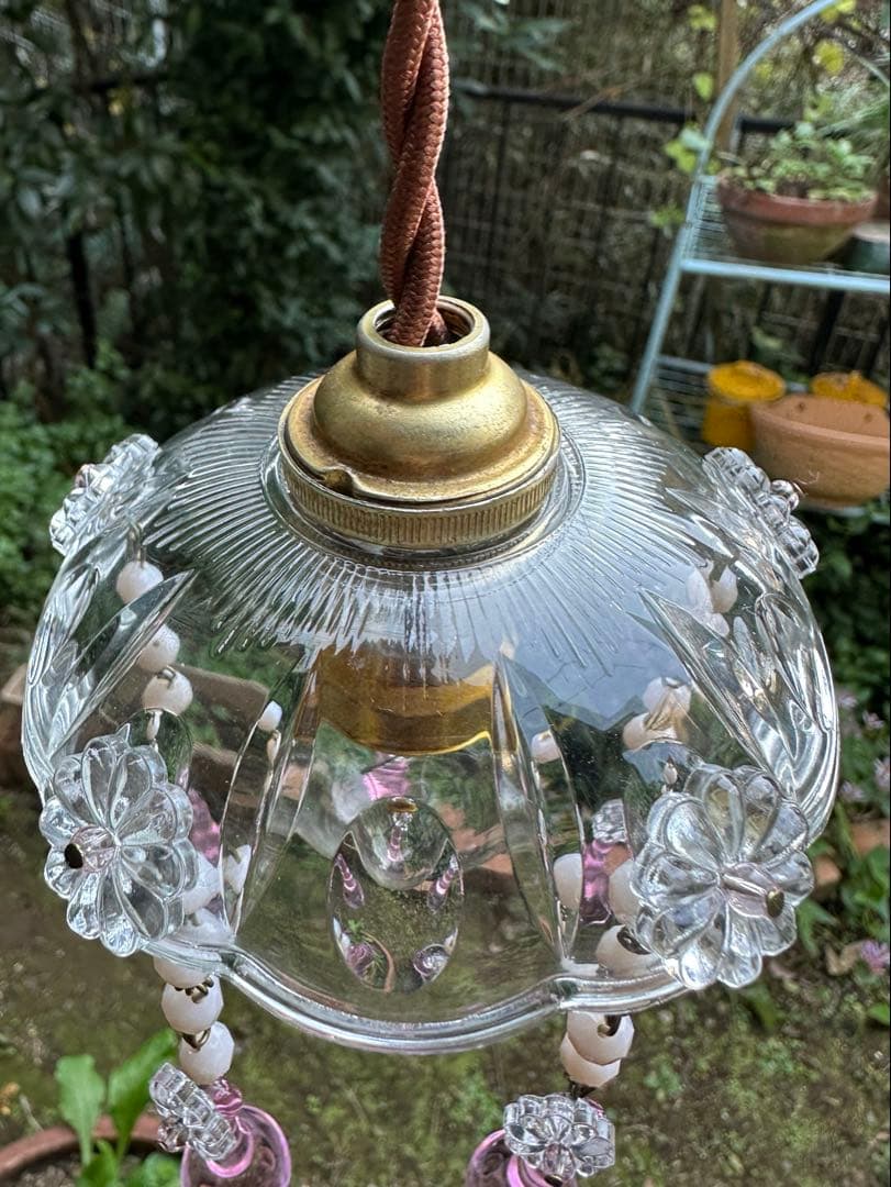 20's フランス アンティーク ピンクムラーノガラスの可愛いミニシャンデリア＊