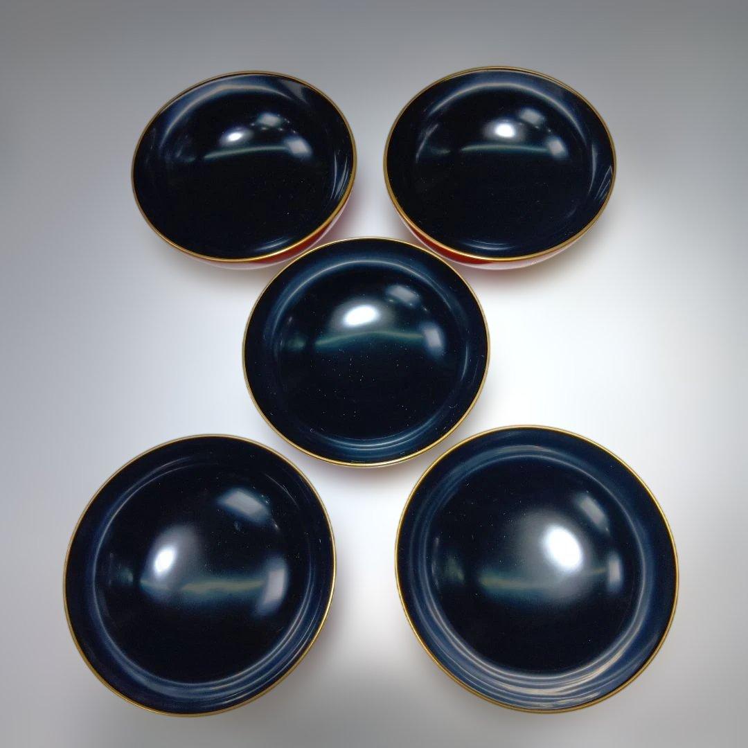 輪島塗　蒔絵沈金塗　吸物椀五客　共箱　 美品