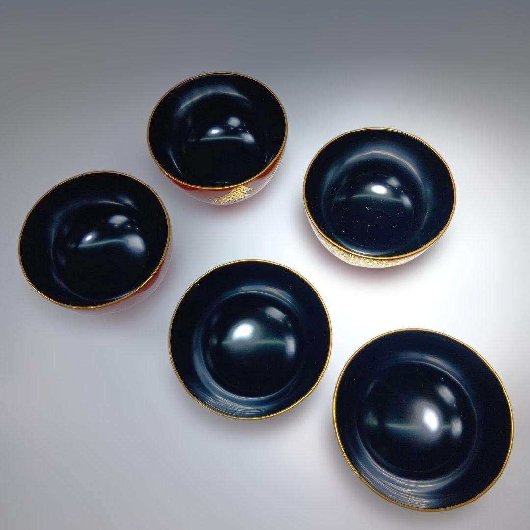 輪島塗　蒔絵沈金塗　吸物椀五客　共箱　 美品