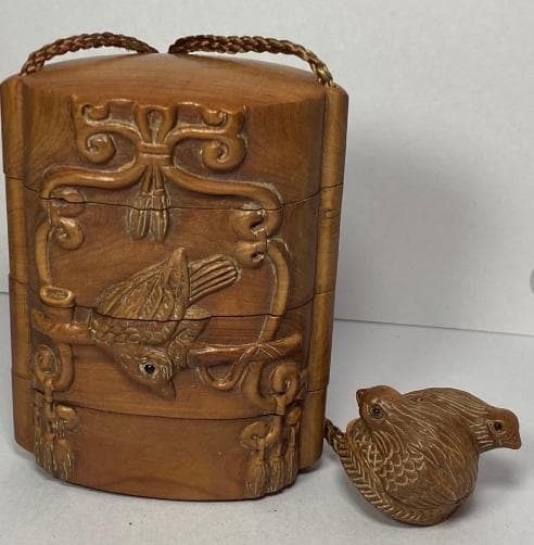 印籠　柘植　鳥　黄楊繊細彫刻