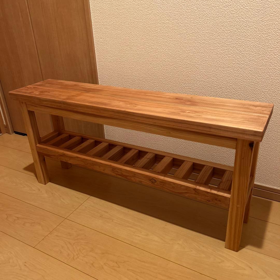 ハンドメイド　玄関ベンチ　ベンチ　飾り棚　サイドテーブル　木製家具