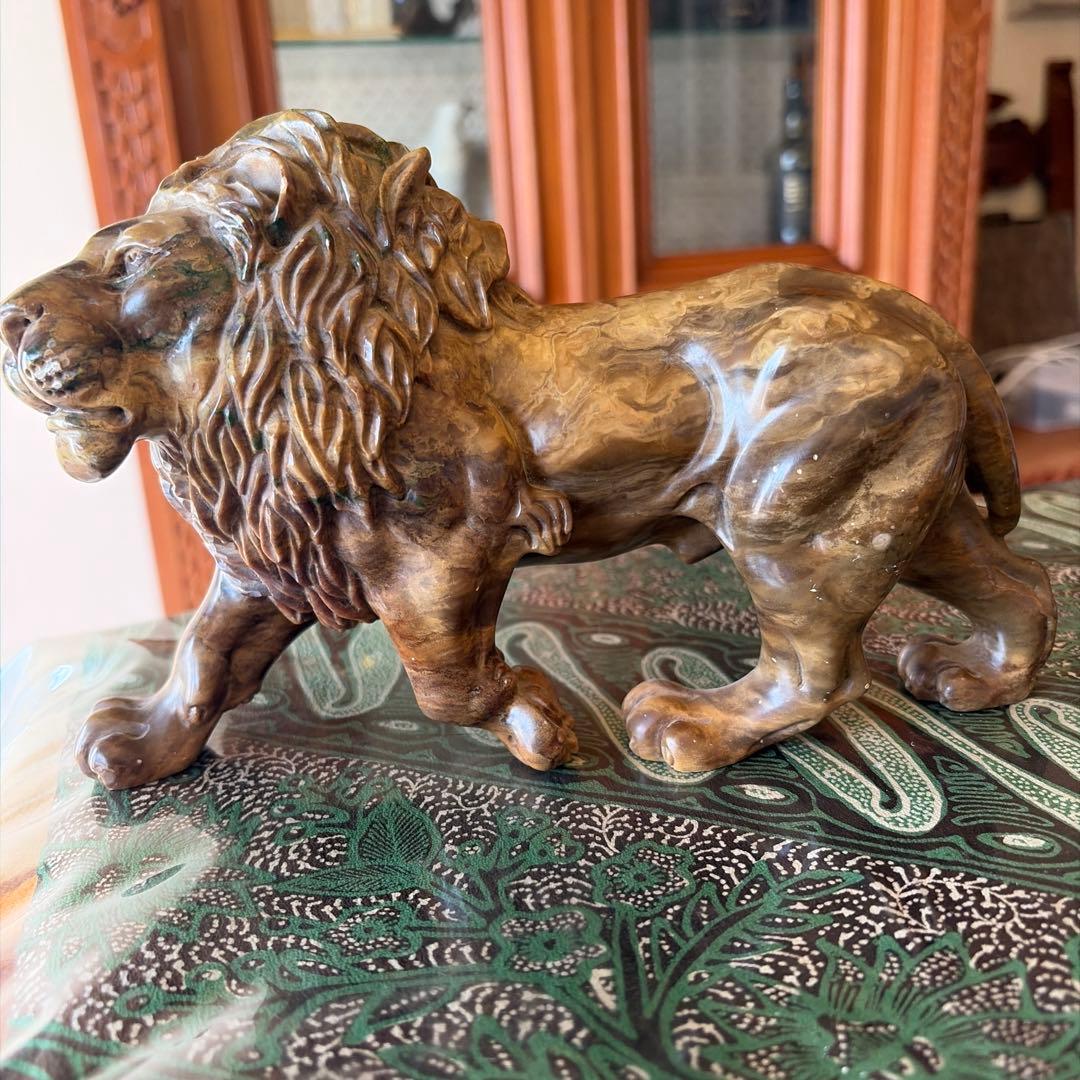 南アフリカ A.MALANLELA作 石彫ライオン像 蛇紋石 骨董 アンティーク