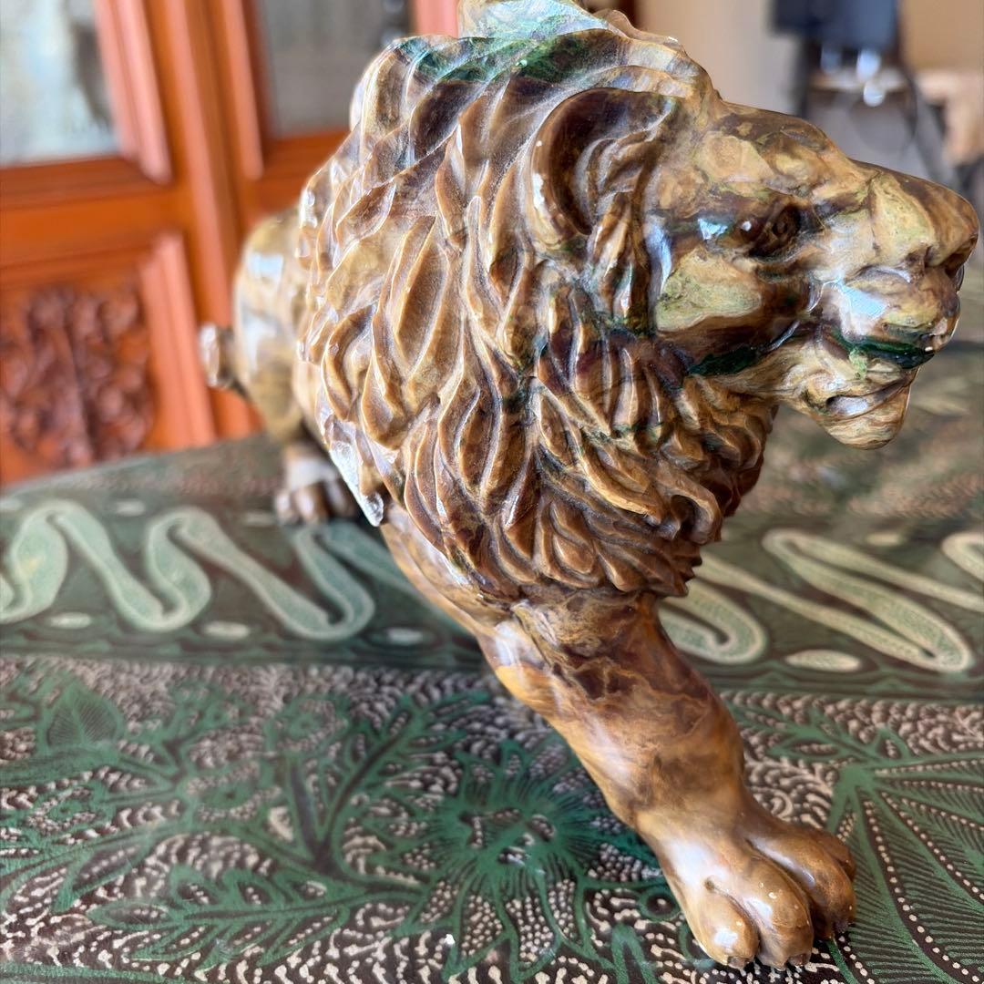 南アフリカ A.MALANLELA作 石彫ライオン像 蛇紋石 骨董 アンティーク