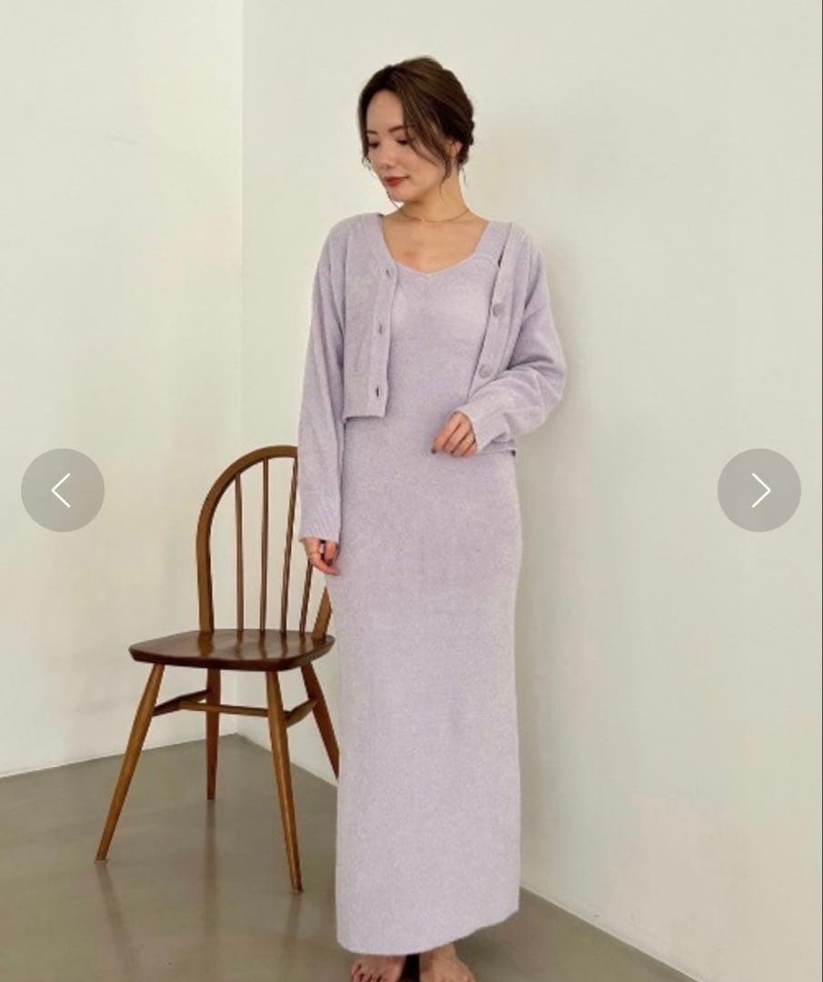 ラベンダー ノースリーブニットワンピース カーディガン付き
