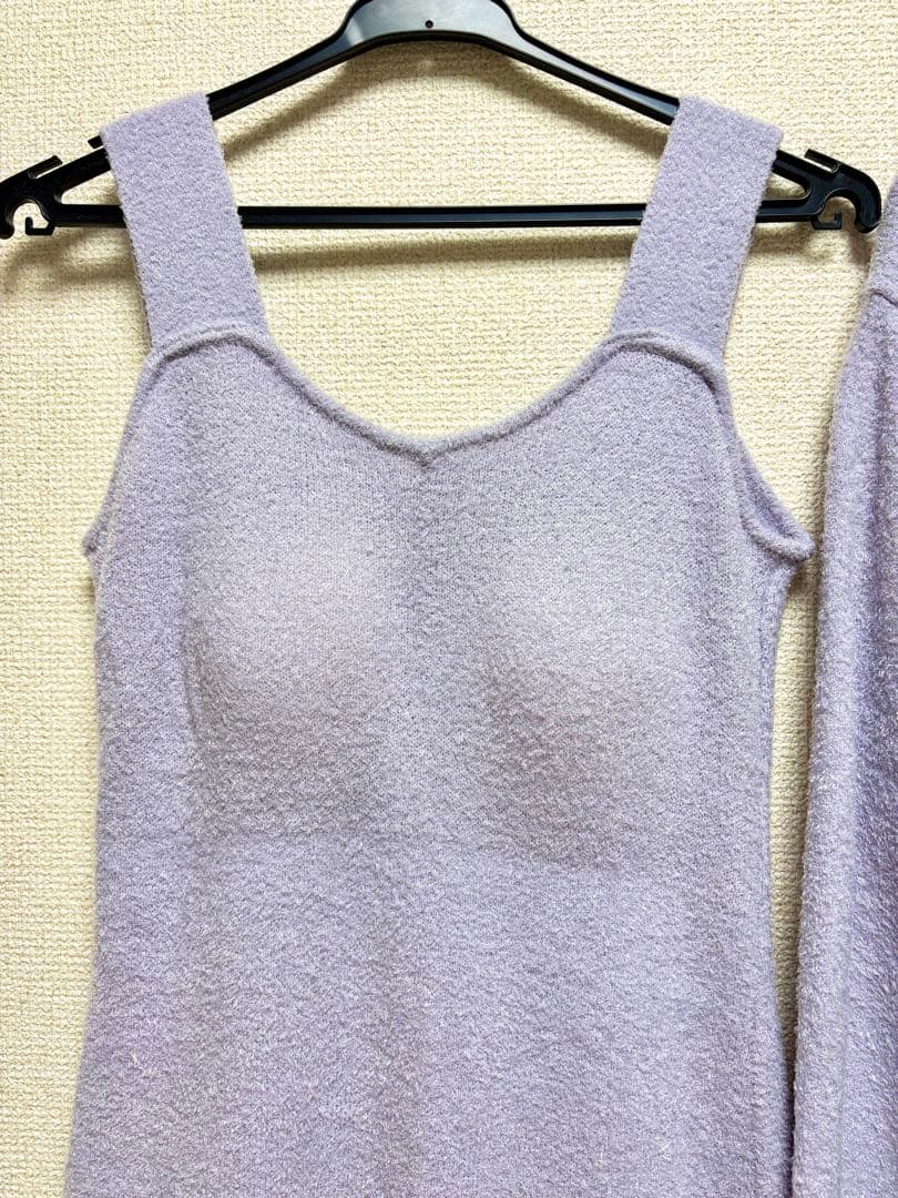 ラベンダー ノースリーブニットワンピース カーディガン付き