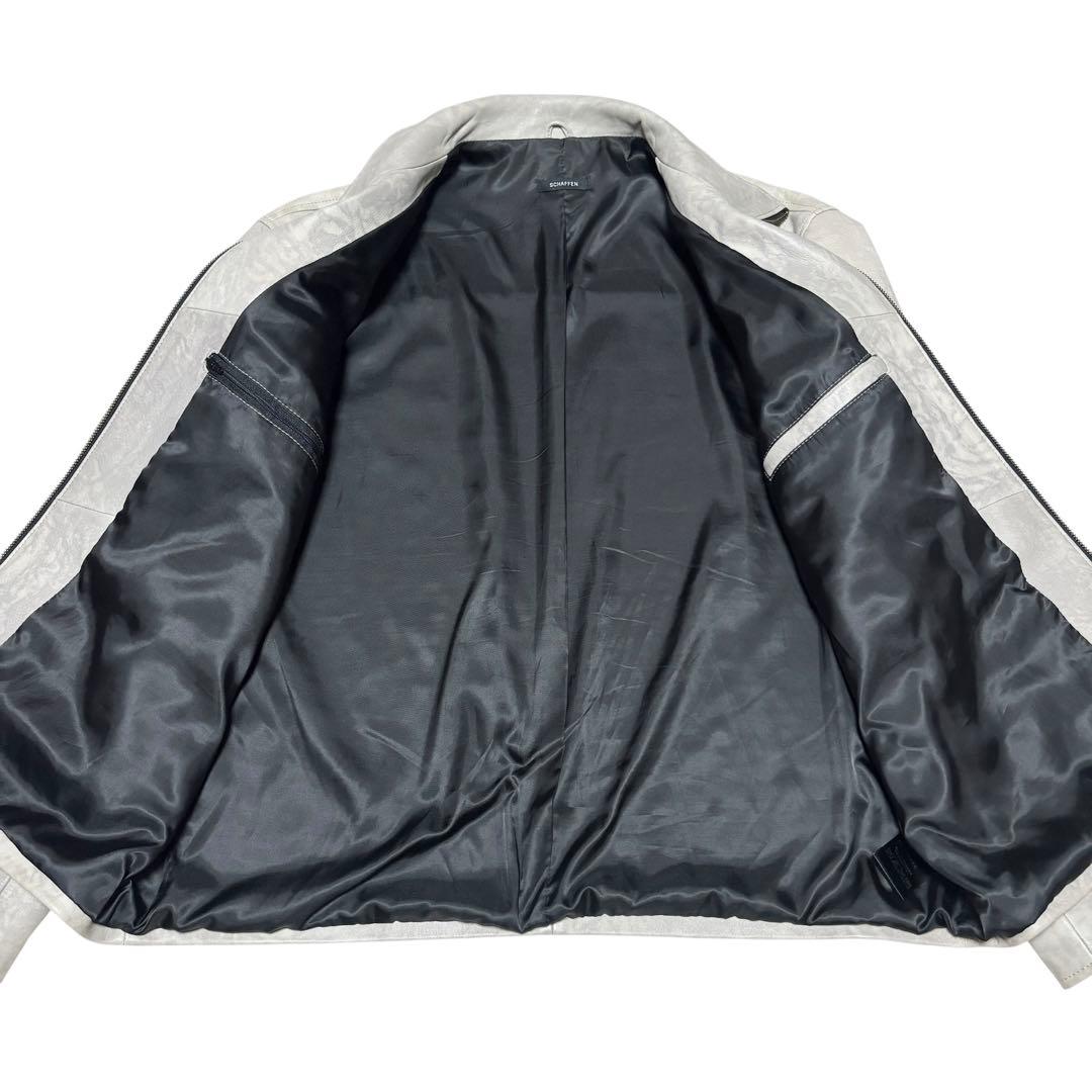 極美品 schaffen 羊革 リアルレザー ライダースジャケット ホワイト
