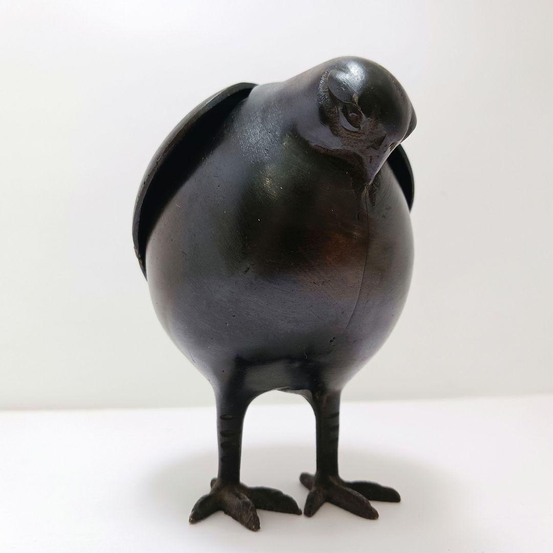 G109 古銅製 亀女作 鶉 鳥型香炉 在銘印有 香道具　ma　ten