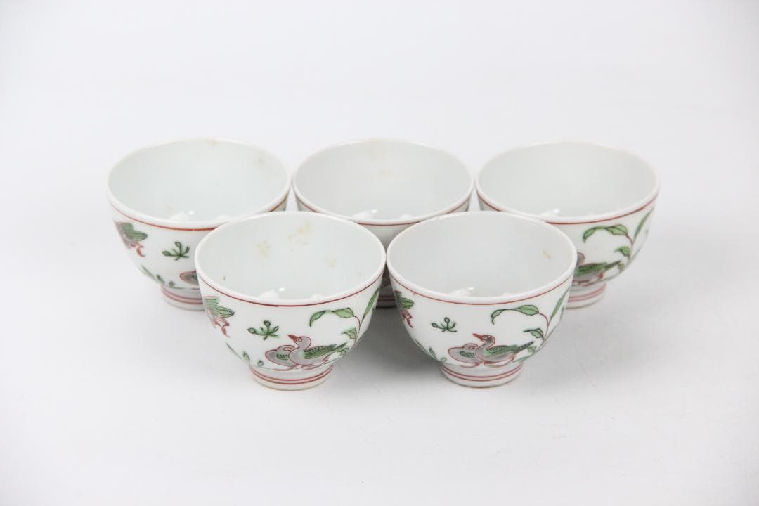 茶道具　平安丹祐　倣明写　大明成化年　色絵蓮鴛鴦文　煎茶碗　　京焼　 EN9-3