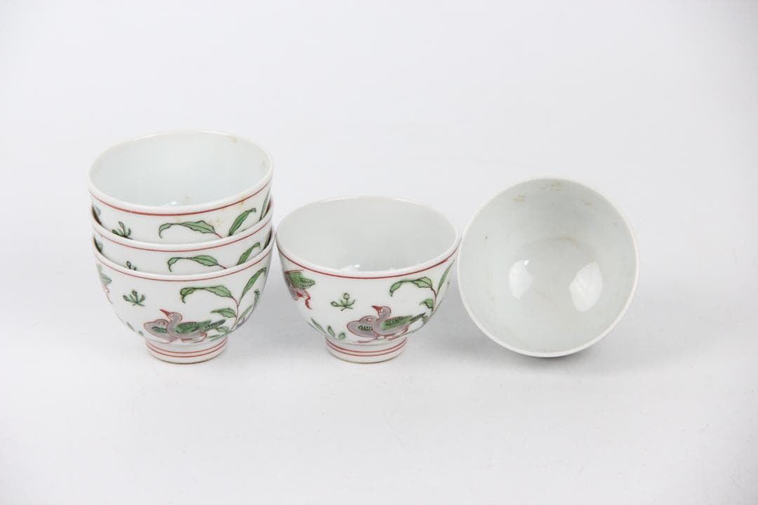 茶道具　平安丹祐　倣明写　大明成化年　色絵蓮鴛鴦文　煎茶碗　　京焼　 EN9-3