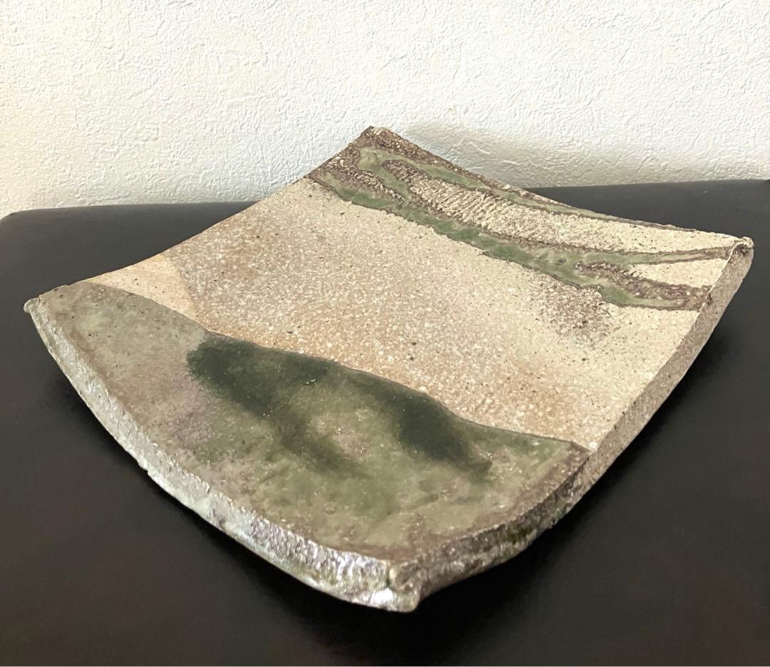 【古常滑、未使用】 江崎一生作　灰釉皿　古常滑　存古窯　常滑焼