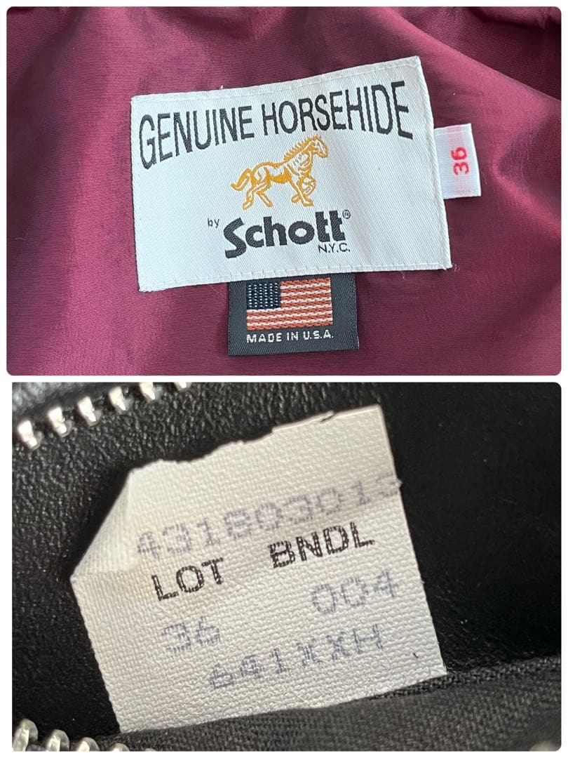美品！36 Schott 641XXHホースハイド 家着用のみシングルライダース
