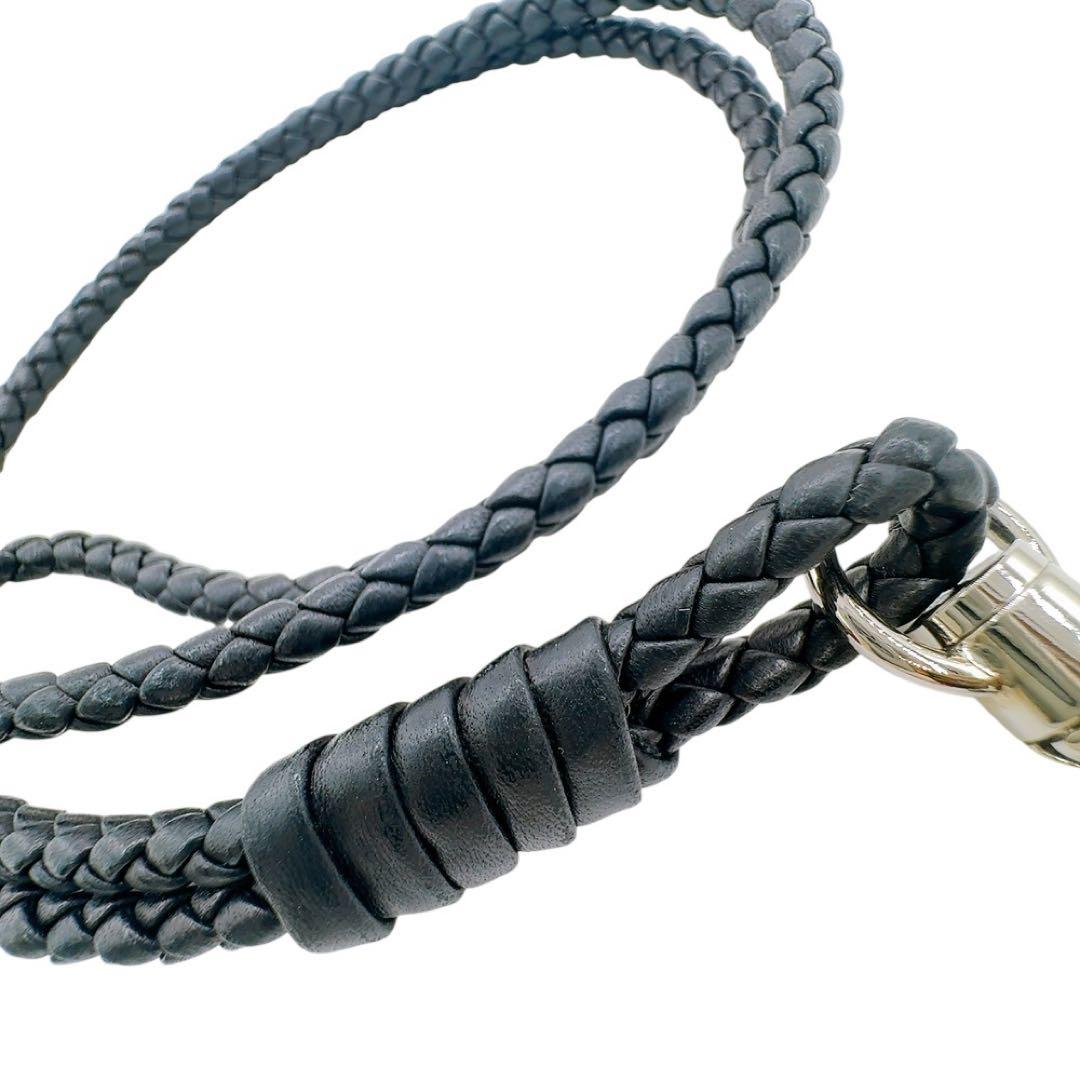 【美品】ボッテガ・ヴェネタ イントレチャート レザー ネックストラップ ブラック