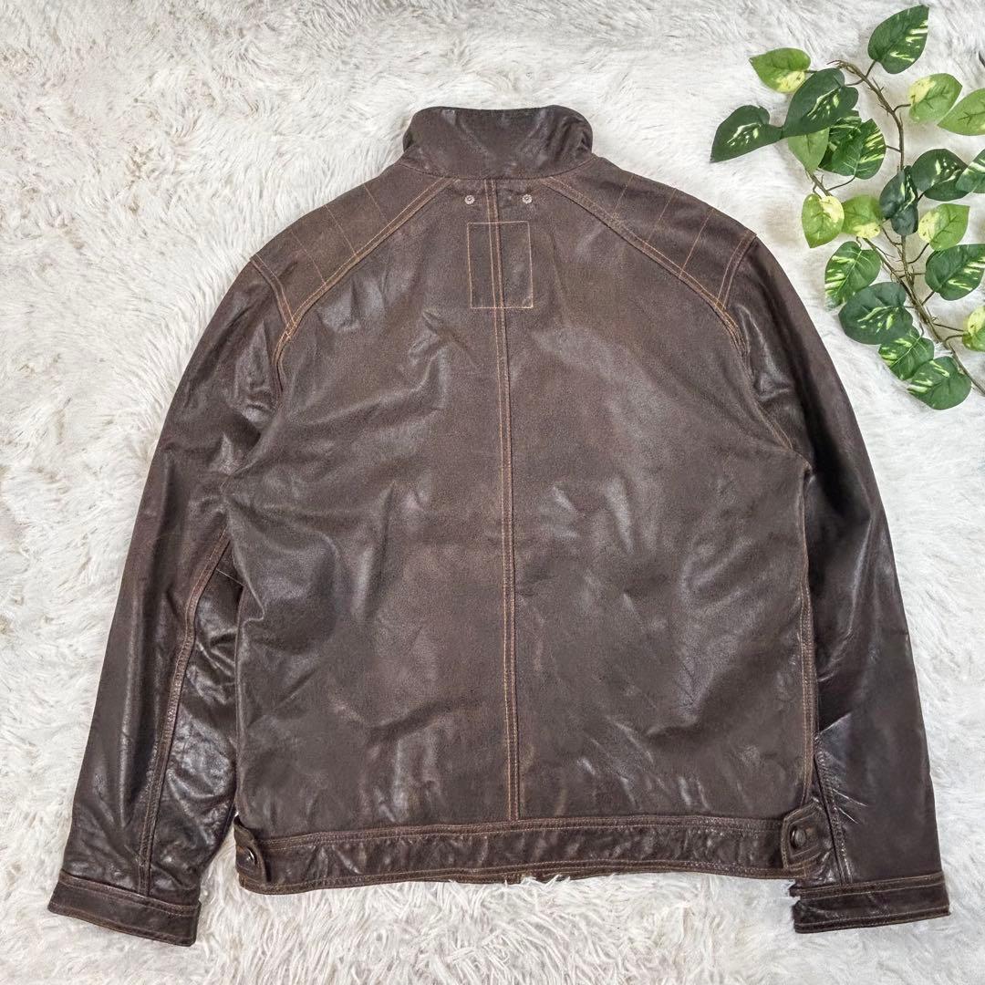 OLD GAP レザーシングルライダースジャケット ブラウン 90s 牛革 茶色
