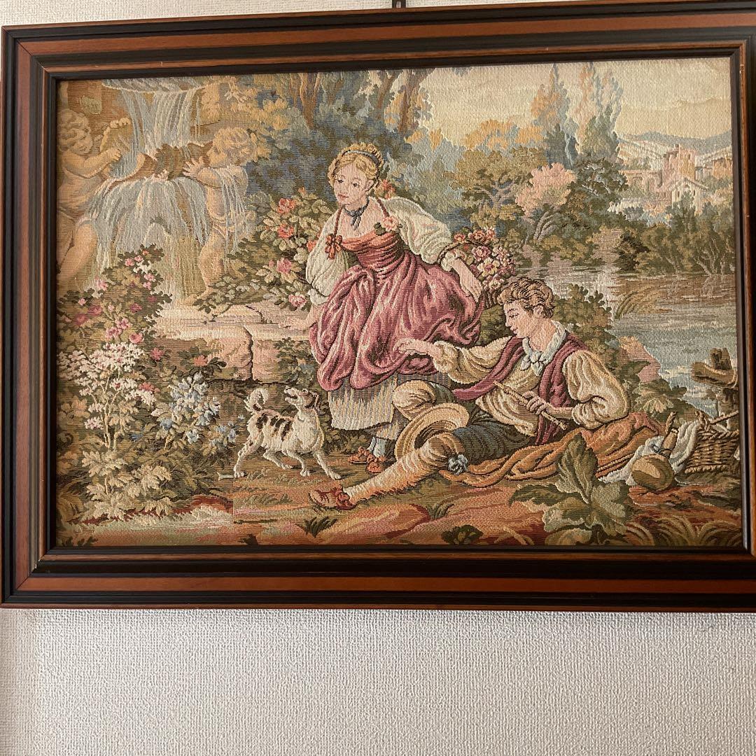 刺繍アート メルヘン調 大型インテリア壁掛け 木枠額装仕立て