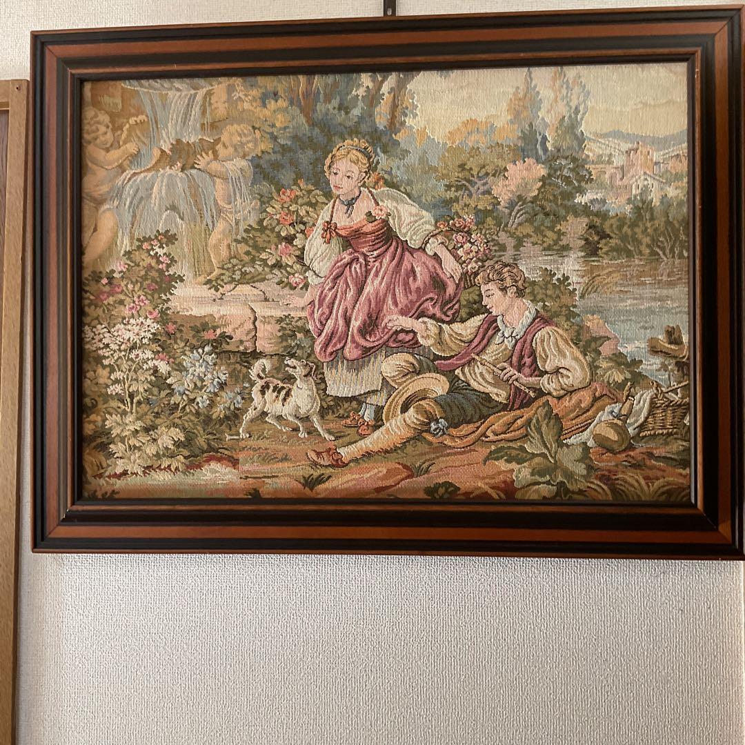 刺繍アート メルヘン調 大型インテリア壁掛け 木枠額装仕立て