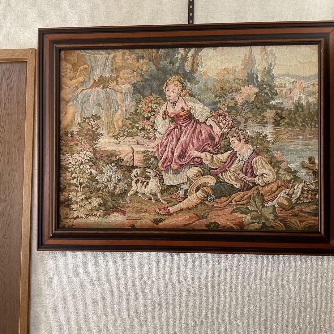 刺繍アート メルヘン調 大型インテリア壁掛け 木枠額装仕立て