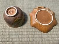 織部焼「織部流し」　（茶菓揃　彩堂窯彩杢作）