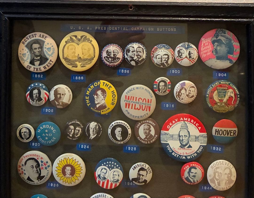 アメリカ大統領　選挙　缶バッジ　ビンテージ　アメリカン雑貨　ガレージ　額装