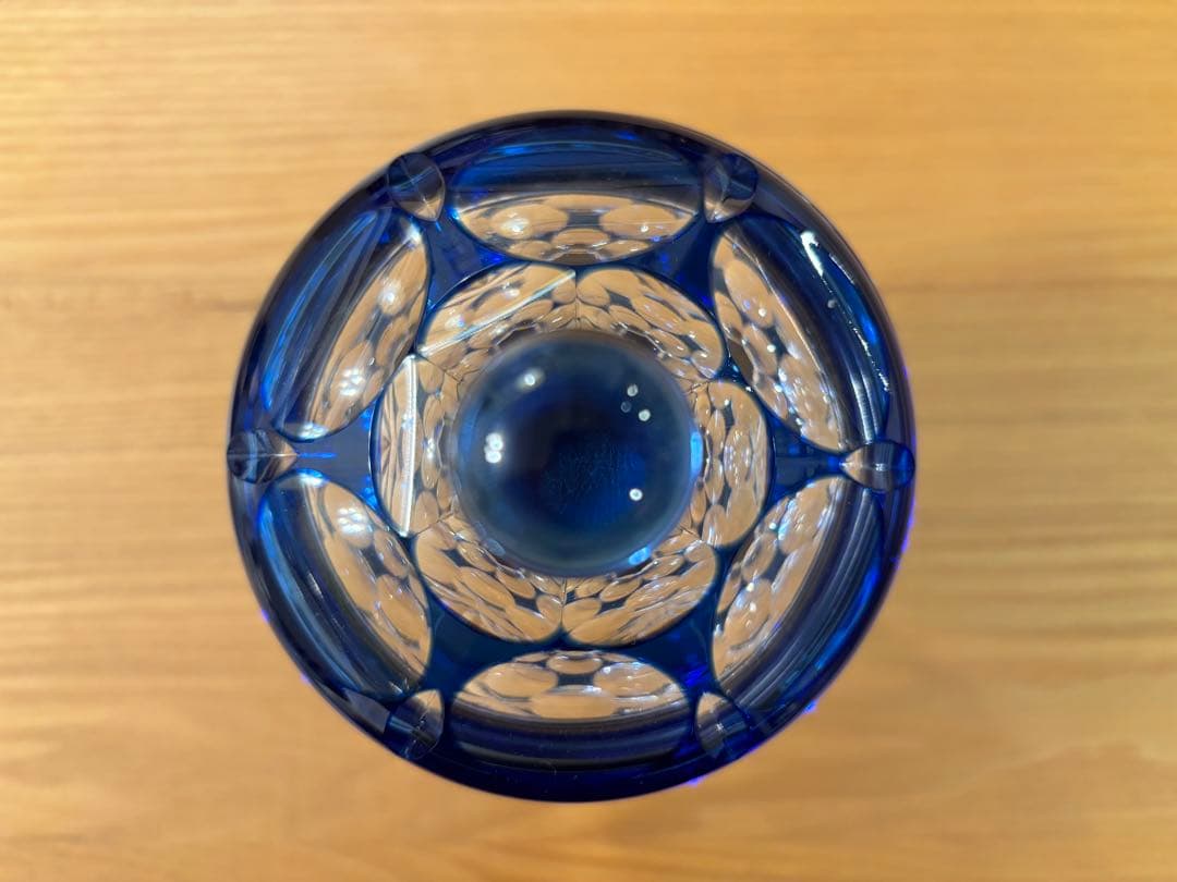 【未使用】カガミクリスタル 藍色江戸切子 蓋付きシュガーボウル キャンディポット