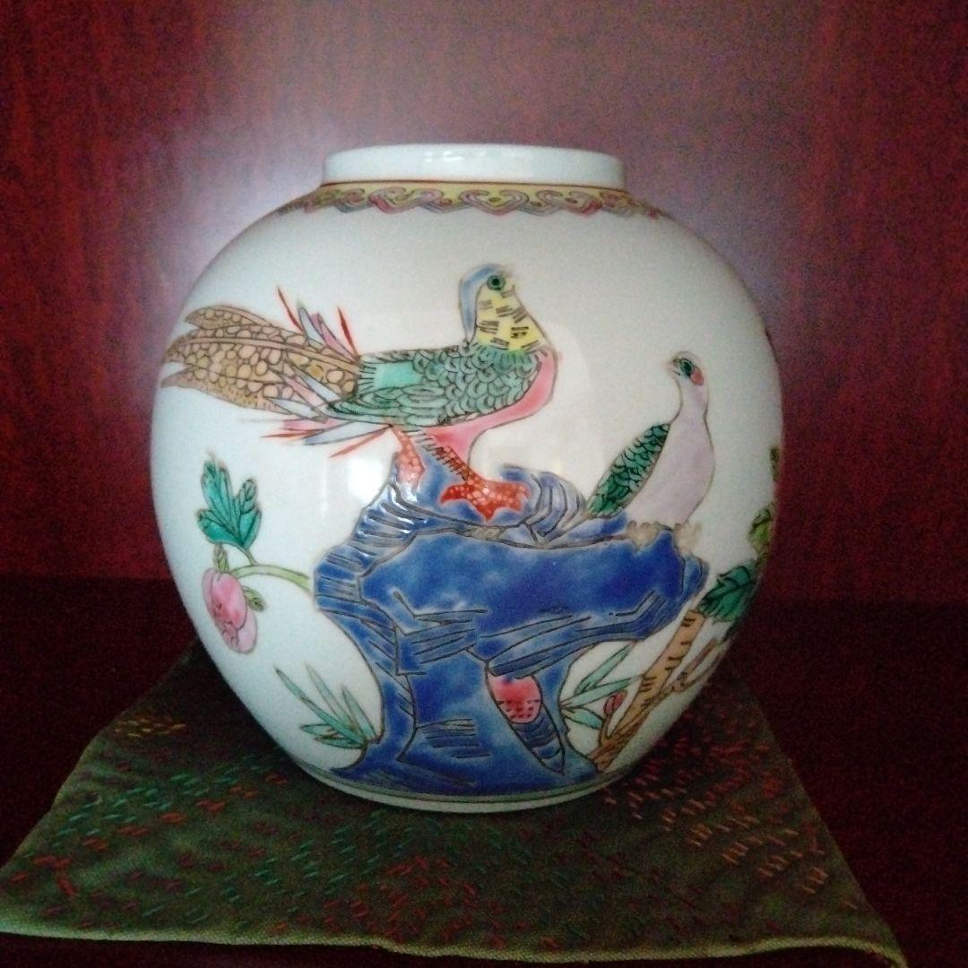 旧蔵した中国骨董陶芸景徳鎮国営301特製倣古最高級彩絵丸形花瓶手工精製花瓶　在銘