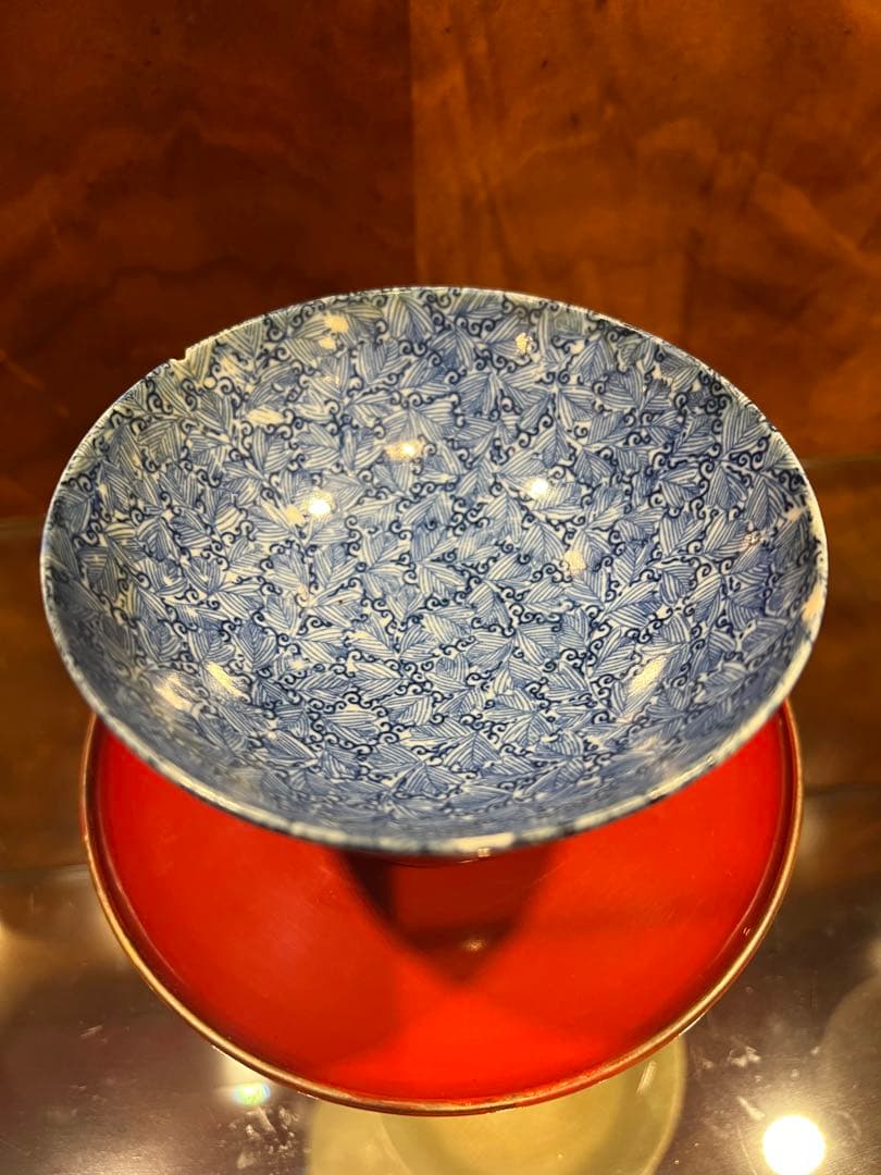 中国染付お碗東雲堂製明治？日本製お茶碗名品アンティーク唐物古美術品骨董江戸青磁