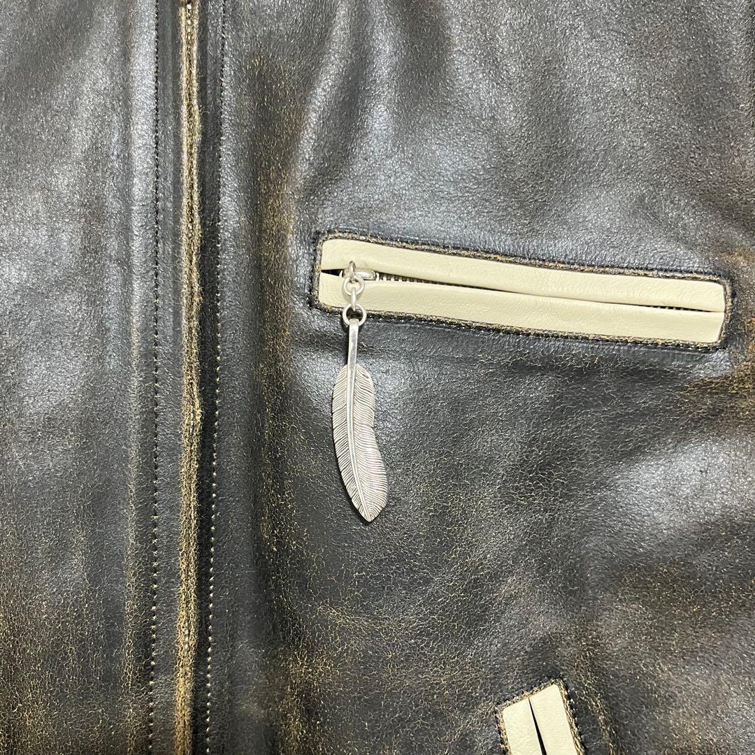 ダークブラウン レザー シングルライダースジャケット 40　スポーツジャケット