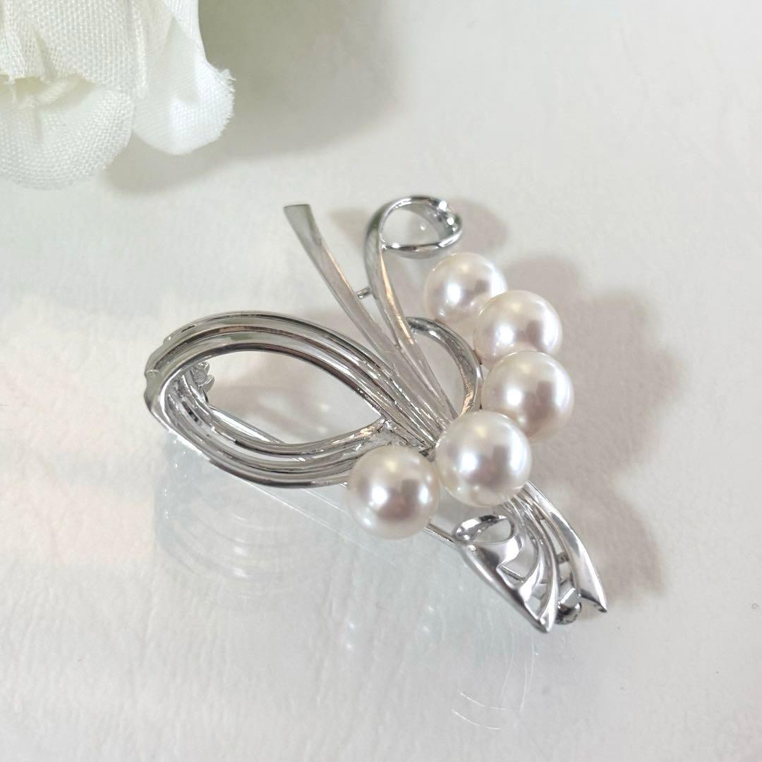 【MAY07】075 ミキモト　シルバー　パール　ブローチ