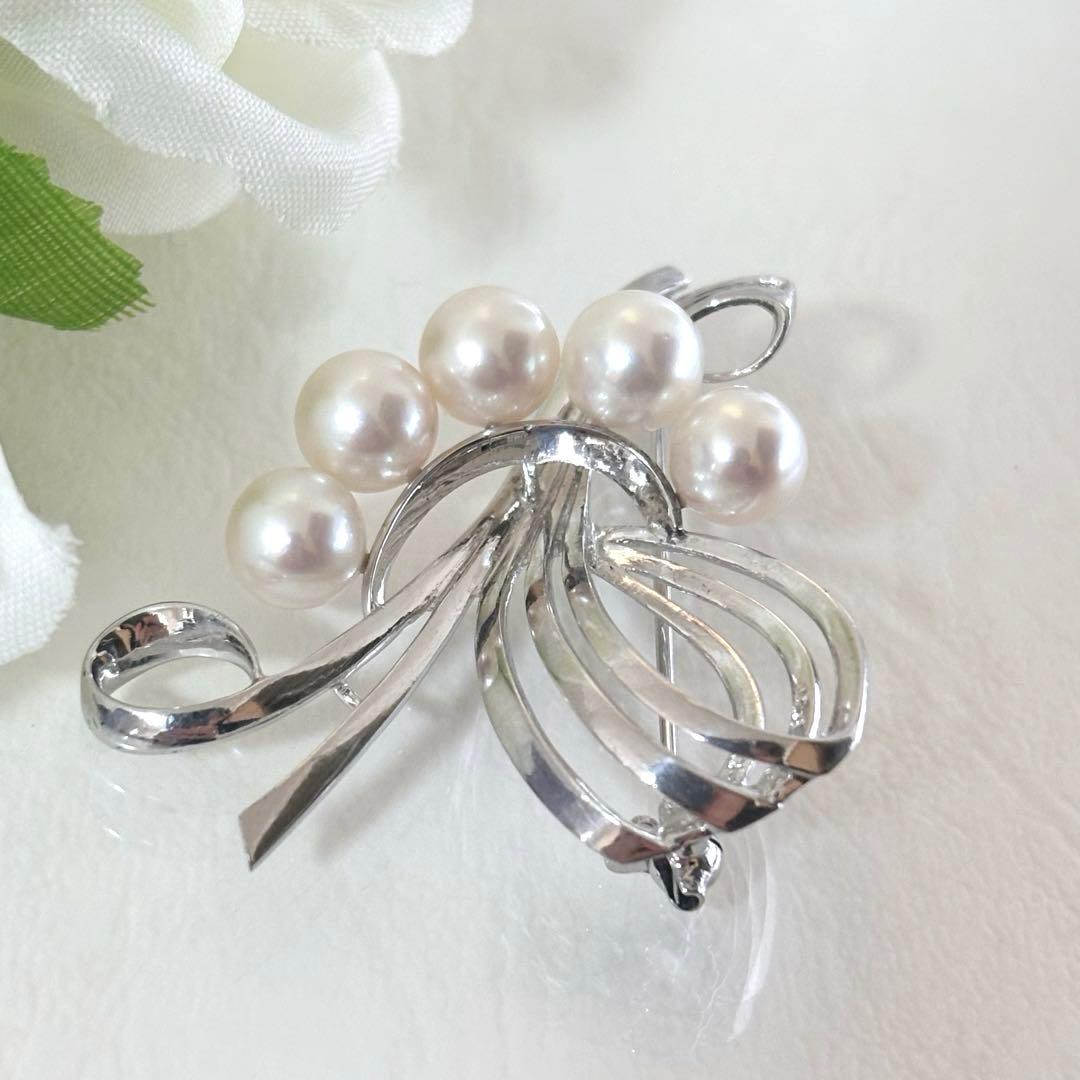 【MAY07】075 ミキモト　シルバー　パール　ブローチ