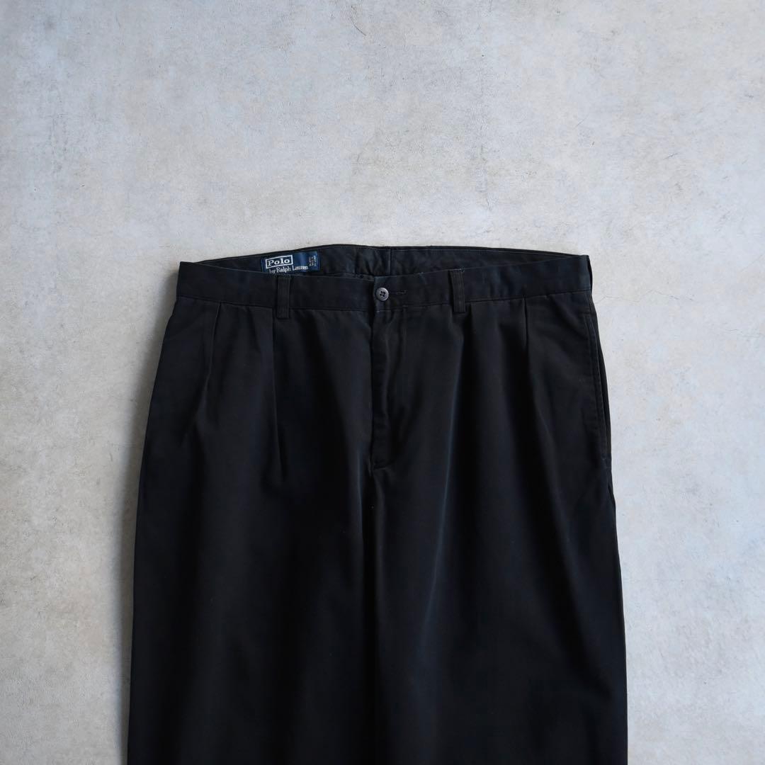 90s ラルフローレン ポロチノ ツータックチノ黒ブラック USA W36L30