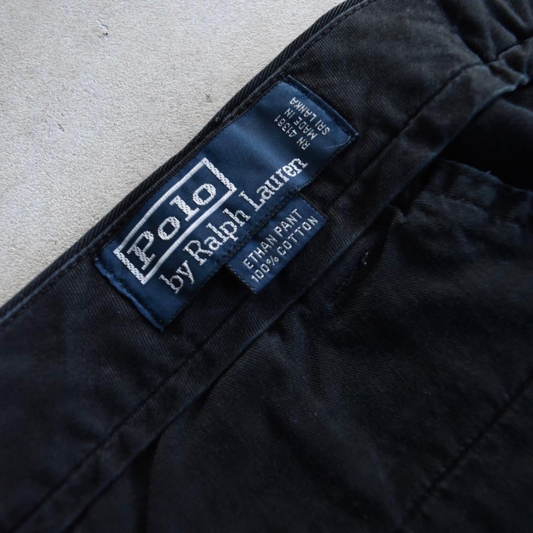 90s ラルフローレン ポロチノ ツータックチノ黒ブラック USA W36L30