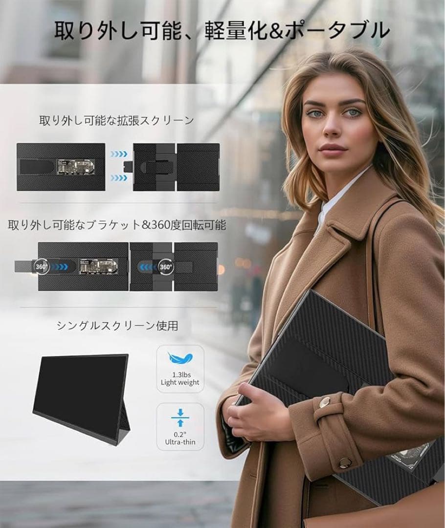 【新品】デュアルディスプレイ ダブルモニター　15.6インチFHD 取り外し可能