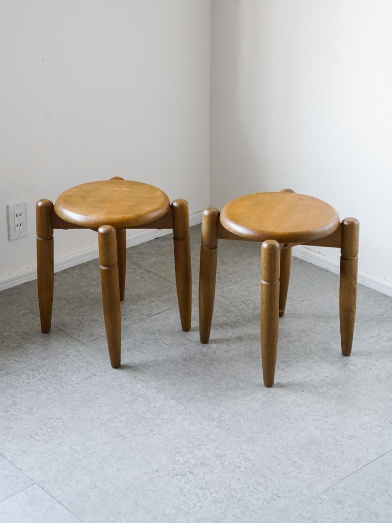 ヴィンテージ 木製スツール/丸椅子 2脚 古道具 ミッドセンチュリー モダン