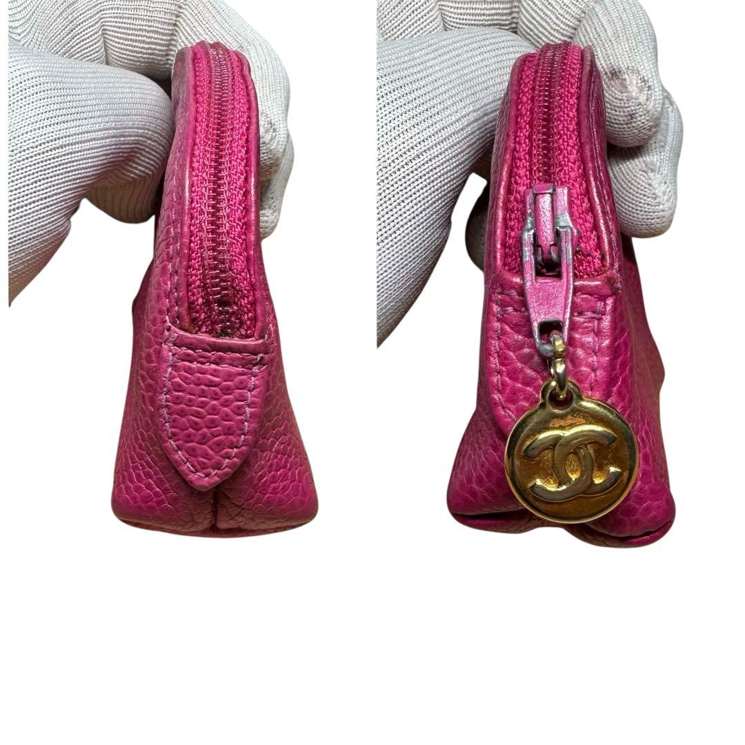 シャネル　ピンク　ケース　ミニ財布　デカココ　キャビアスキン　正規品