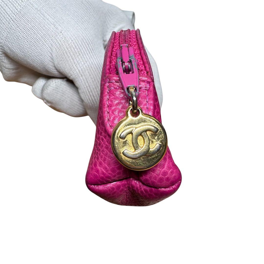 シャネル　ピンク　ケース　ミニ財布　デカココ　キャビアスキン　正規品