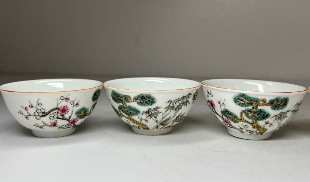 中国清時代　同治年製粉彩　煎茶碗5客　口径約6.5㎝　東Y7-0512②トヒチ