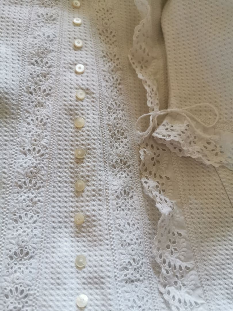 追加❁アンティークベビードレス 初宮詣 ピケドプロヴァンス パール釦ガロンレース